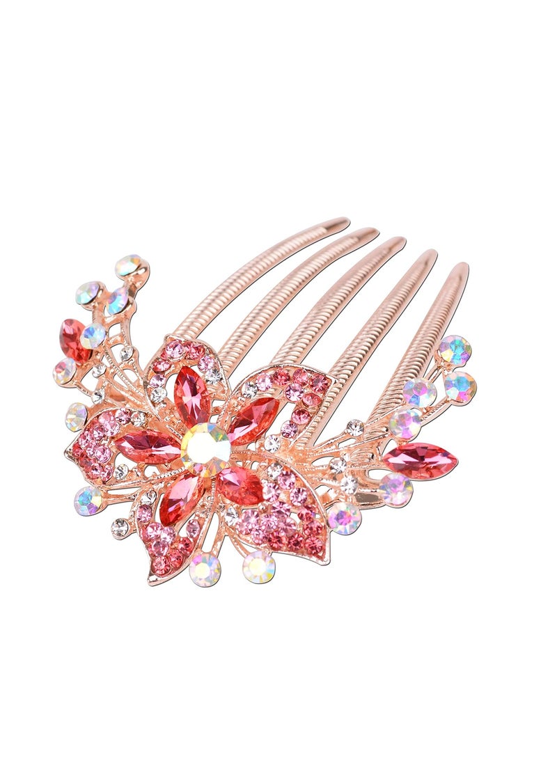 Sankuwen Flower Rhinestones Hair Combs AccessoriesPerfect Mothers Day GiftsBirthday GiftsWedding GiftsPink 