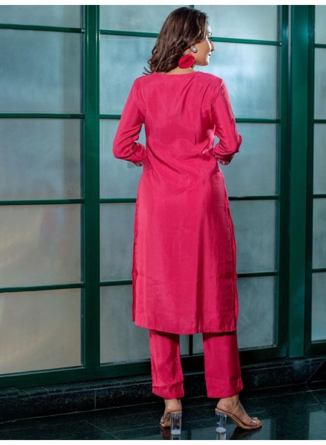 AKS Pink Embroidered yoke Kurta Set - Image 3