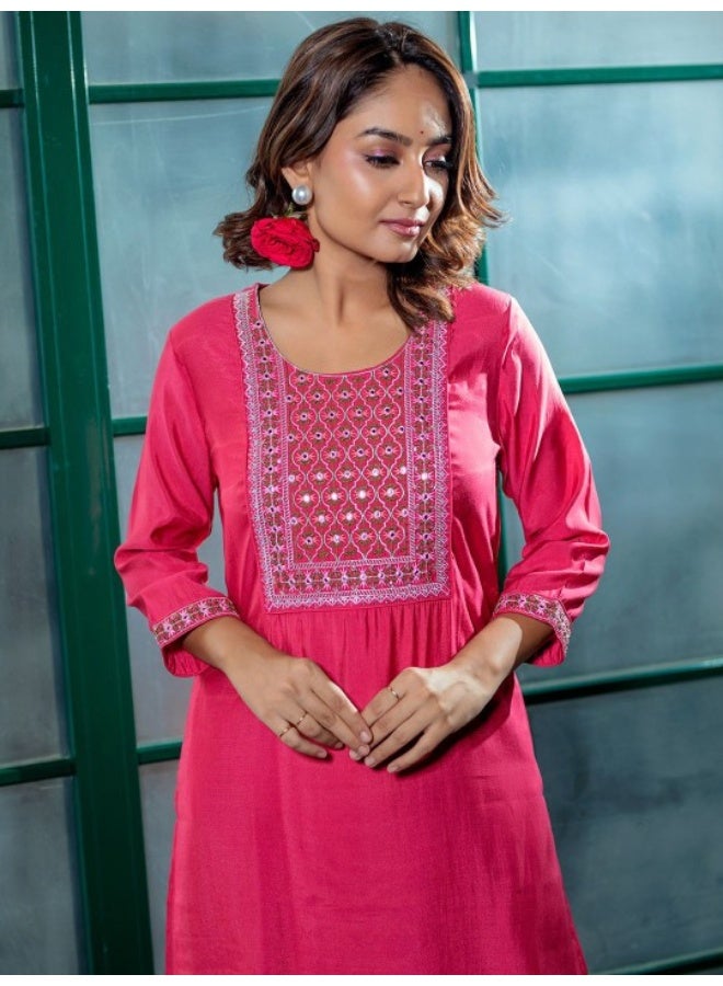 AKS Pink Embroidered yoke Kurta Set - Image 2