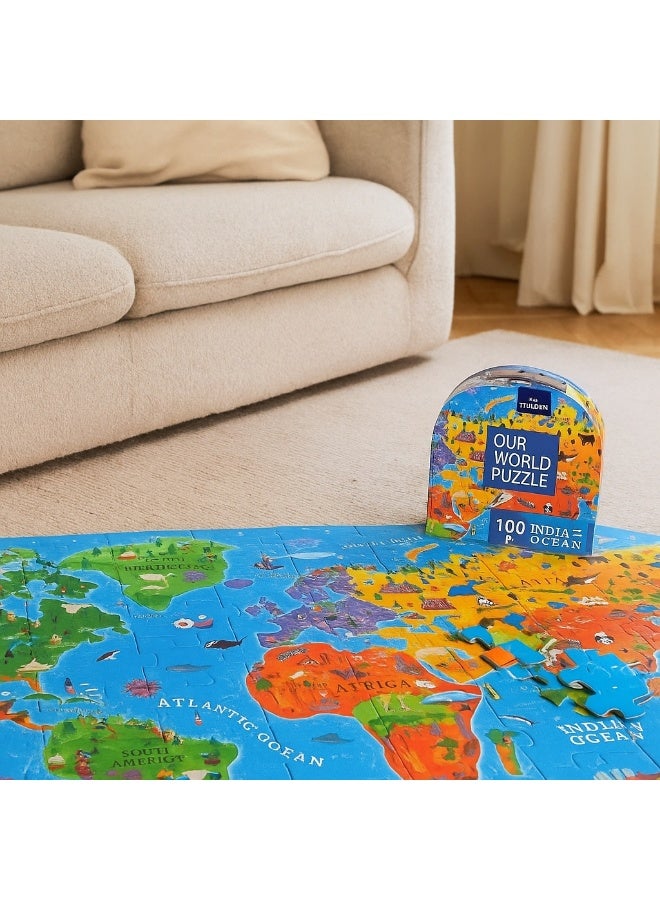 واي آند دي لعبة أحجية خريطة العالم للأطفال مع صندوق محمول 100 قطعة أحجية خريطة العالم ألعاب أحجية للأطفال متعة التعلم المبكر ألعاب تعليمية هدية للأولاد والبنات - Image 1