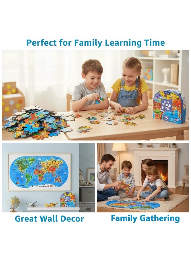واي آند دي لعبة أحجية خريطة العالم للأطفال مع صندوق محمول 100 قطعة أحجية خريطة العالم ألعاب أحجية للأطفال متعة التعلم المبكر ألعاب تعليمية هدية للأولاد والبنات - Image 3