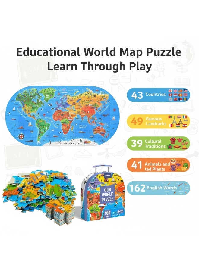 واي آند دي لعبة أحجية خريطة العالم للأطفال مع صندوق محمول 100 قطعة أحجية خريطة العالم ألعاب أحجية للأطفال متعة التعلم المبكر ألعاب تعليمية هدية للأولاد والبنات - Image 4