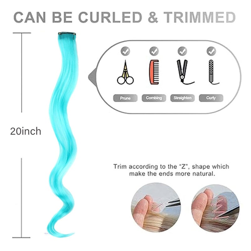 20 Inch Colourful Curly Wavy Party Highlights Clip-in Synthetic Hairpieces for Women – 8 Pack(Q5) - Image 5