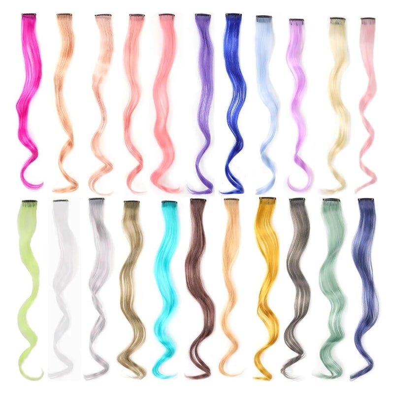 20 Inch Colourful Curly Wavy Party Highlights Clip-in Synthetic Hairpieces for Women – 8 Pack(Q5) - Image 3