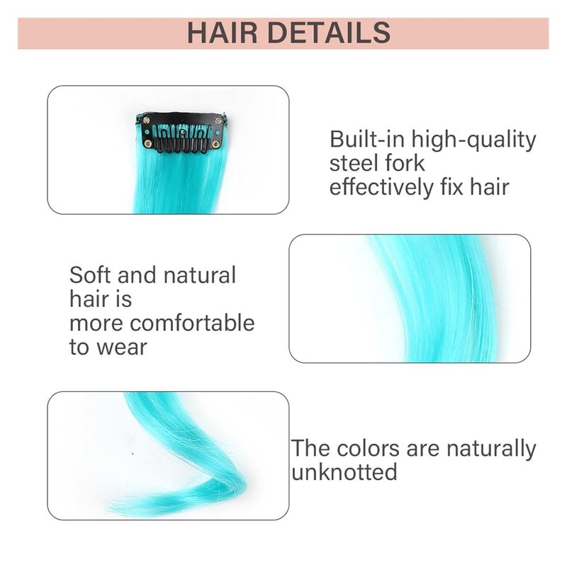 20 Inch Colourful Curly Wavy Party Highlights Clip-in Synthetic Hairpieces for Women – 8 Pack(Q5) - Image 4