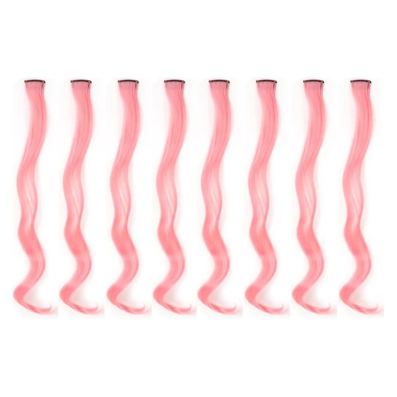 20 Inch Colourful Curly Wavy Party Highlights Clip-in Synthetic Hairpieces for Women – 8 Pack(Q5) - Image 1