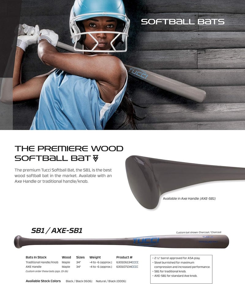 TUCCI SB1 Maple Wood Softball Bat, 34", Natural/Black, Traditional Knob Handle - Image 4