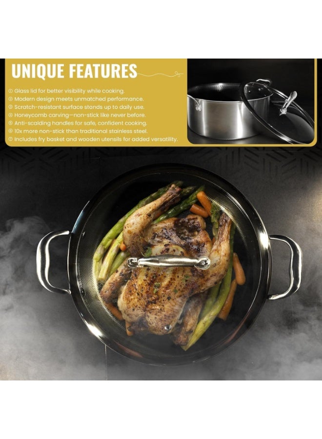 Happy Home High-quality stainless steel cooking pot with a glass lid, with a honeycomb-shaped non-stick coating, suitable for induction hobs - (24 cm 2.7 L) - Image 3