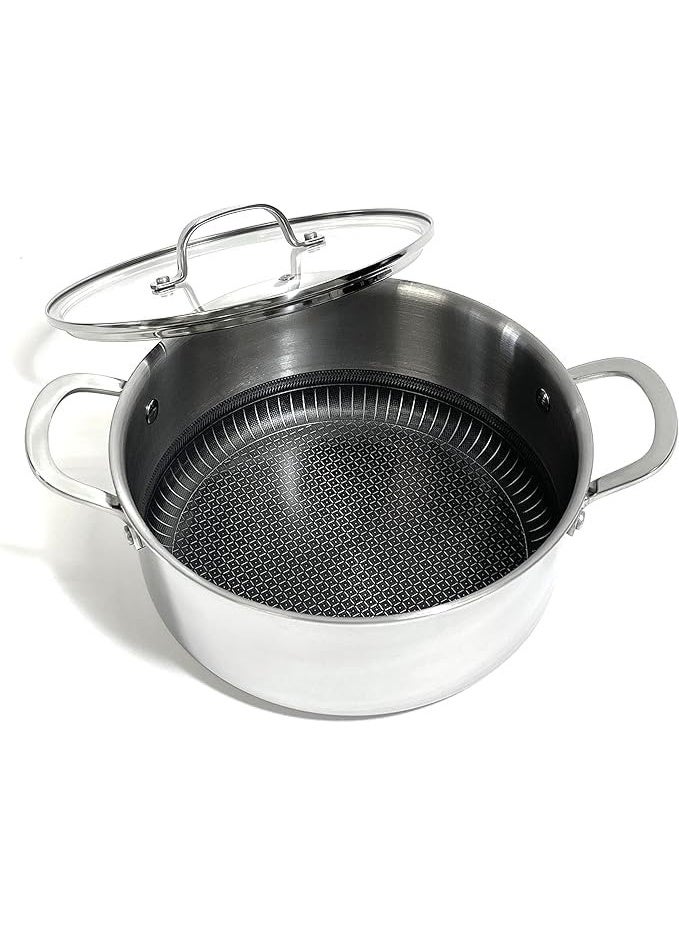 Happy Home High-quality stainless steel cooking pot with a glass lid, with a honeycomb-shaped non-stick coating, suitable for induction hobs - (24 cm 2.7 L) - Image 1