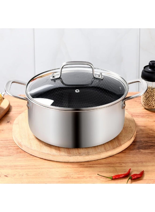 Happy Home High-quality stainless steel cooking pot with a glass lid, with a honeycomb-shaped non-stick coating, suitable for induction hobs - (24 cm 2.7 L) - Image 2