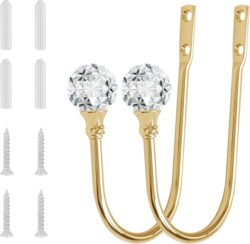 HEMOUR Curtain Holdback, 4Pcs Wall Mounted Drapery Tiebacks with Clear Crystal Ball, Heavy Duty Metal Decorative Window Drapery Curtain Holder Curtain Hooks with Screws, Sliver - Image 2