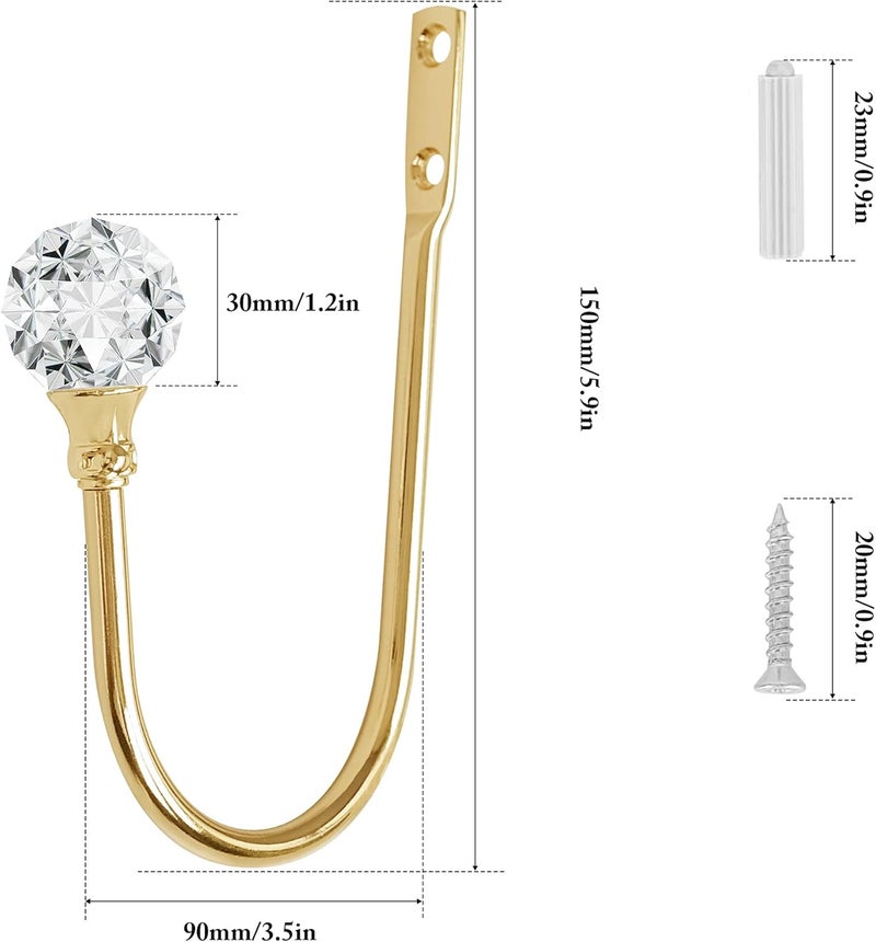 HEMOUR Curtain Holdback, 4Pcs Wall Mounted Drapery Tiebacks with Clear Crystal Ball, Heavy Duty Metal Decorative Window Drapery Curtain Holder Curtain Hooks with Screws, Sliver - Image 3