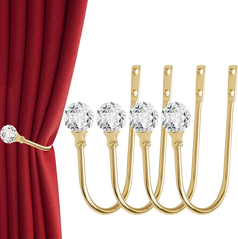 HEMOUR Curtain Holdback, 4Pcs Wall Mounted Drapery Tiebacks with Clear Crystal Ball, Heavy Duty Metal Decorative Window Drapery Curtain Holder Curtain Hooks with Screws, Sliver - Image 1