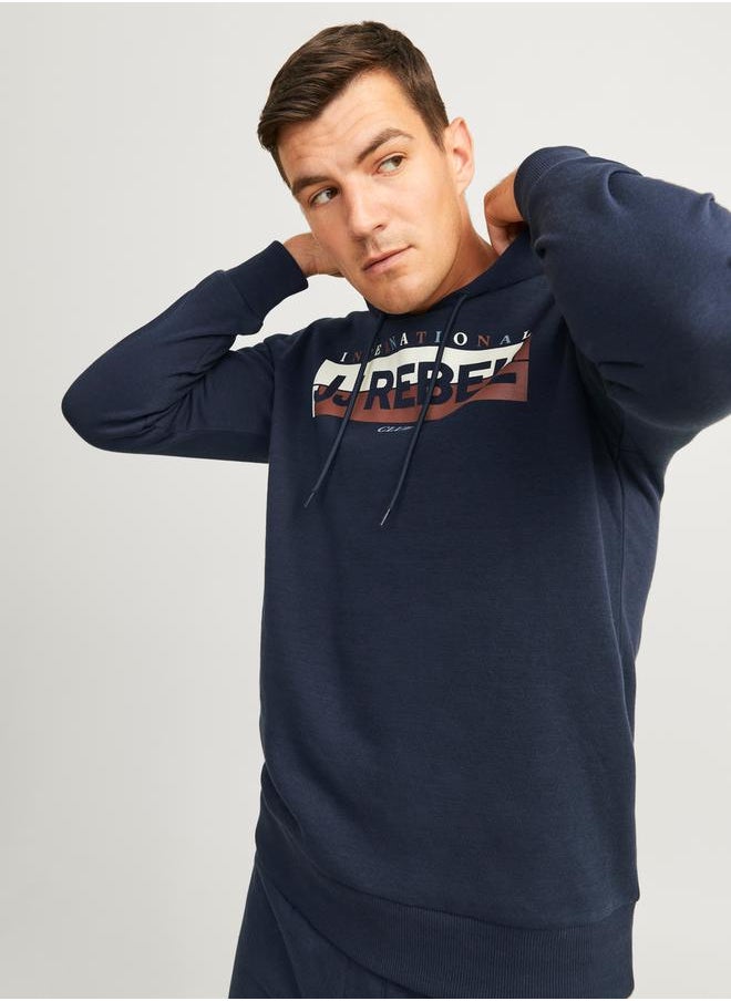 JJ Rebel by Jack and Jones Logo Print Regular Fit Hoodie  - Image 1