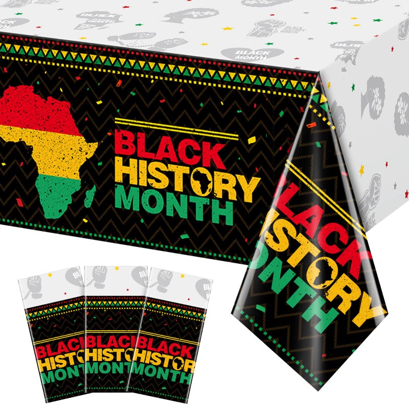 MASHAN 3 Pieces Black History Month Tablecloth Decoration,Plastic African American February Festival Holiday Rectangle Table Cover Dining Room Kitchen Table for Black History Month Party Supplies,54x108 inch - Image 1