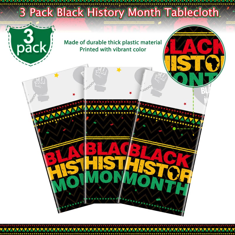 MASHAN 3 Pieces Black History Month Tablecloth Decoration,Plastic African American February Festival Holiday Rectangle Table Cover Dining Room Kitchen Table for Black History Month Party Supplies,54x108 inch - Image 4