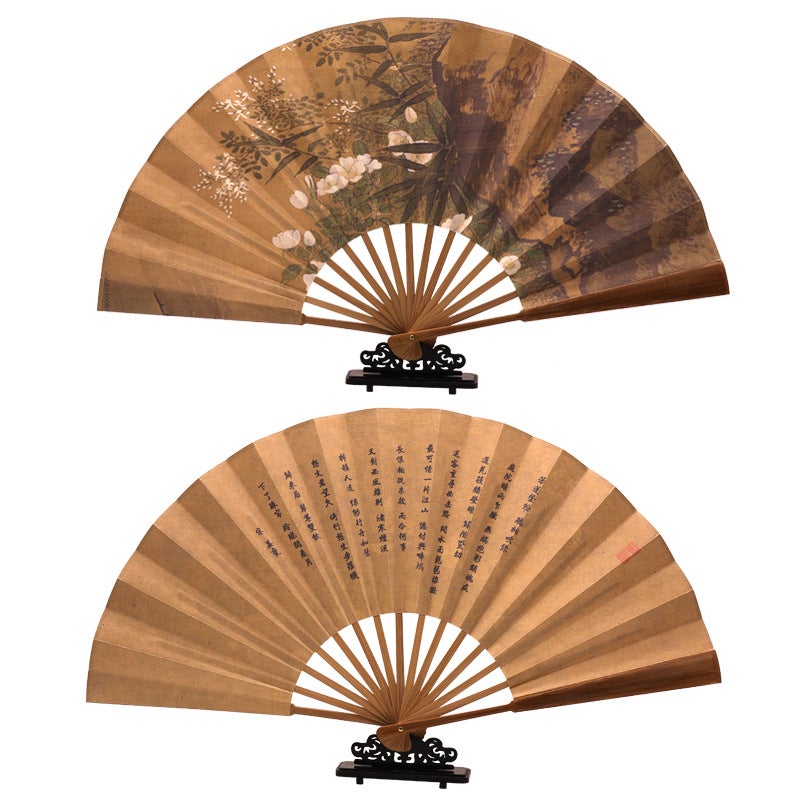 10-inch Chinese Style Mens Folding Fan Eight Gui-Fang Lotus Powder 