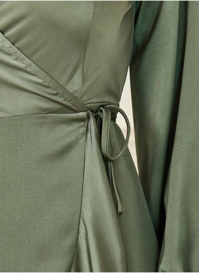 Styli Frill Hem Wrap Maxi Dress with Tie-Up