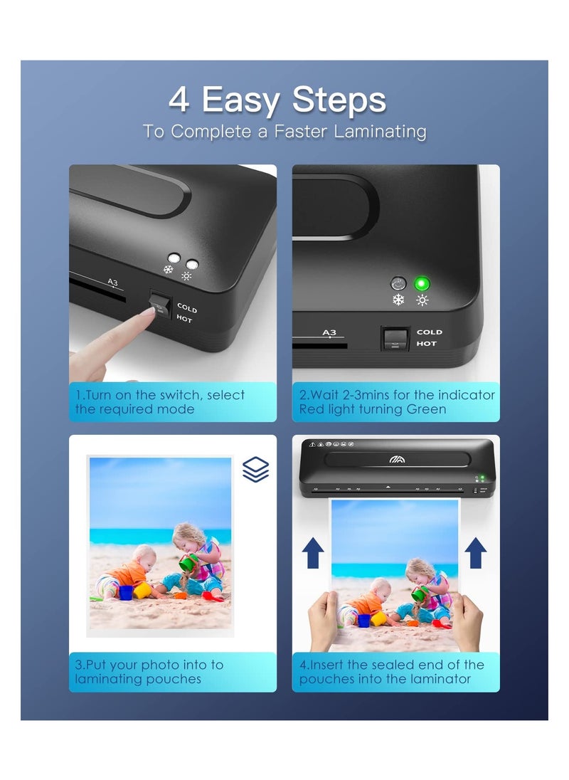 SYOSI - Cold and Thermal Laminator with Laminating Sheets for A3/A4/A5/A6,  5-in-1 Lamination Machine Quick Heating Laminator Portable Laminator Document Laminator Laminating Machine for Home Office School - Image 1