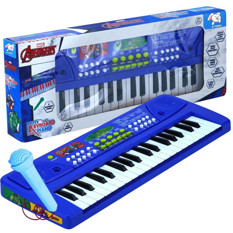 Storio Musical Sound Toys 37 Key Piano Keyboard - Avengers with Recording and Mic and Adapter for Power | 8 Rhythms 8 Tones 6 Demos Portable Electronic Keyboard Toy for 3 to 5 Years Boys Girls- Blue - Image 1