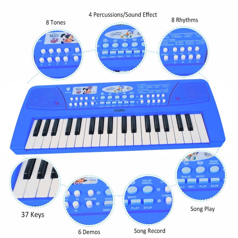 Storio Musical Sound Toys 37 Key Piano Keyboard - Avengers with Recording and Mic and Adapter for Power | 8 Rhythms 8 Tones 6 Demos Portable Electronic Keyboard Toy for 3 to 5 Years Boys Girls- Blue - Image 3