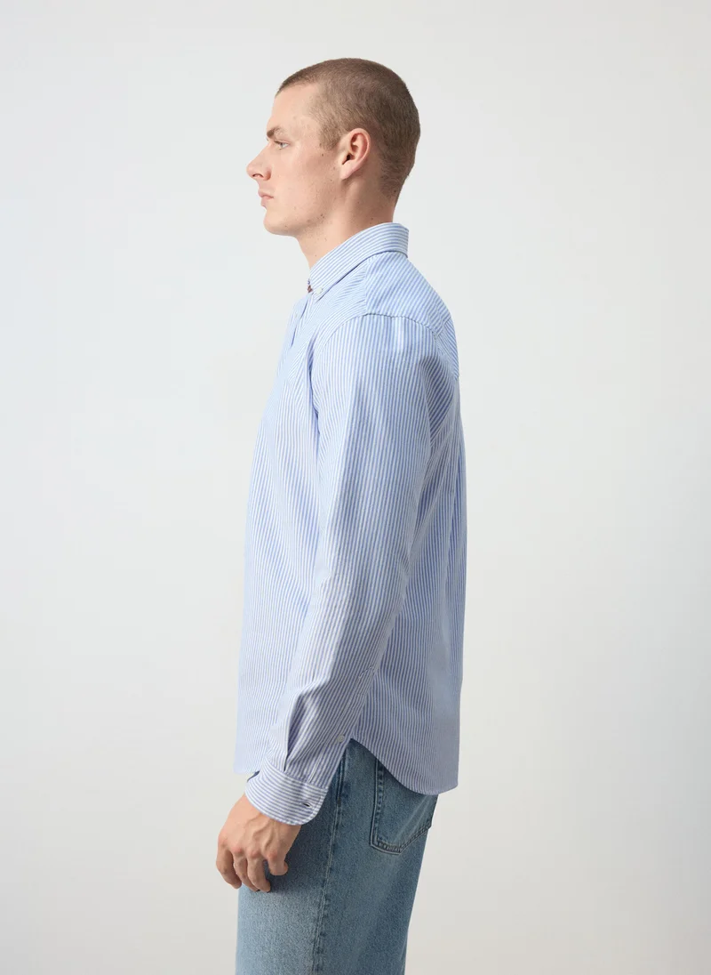 Mango Man 56-NAVY 100% Cotton Striped Shirt for Men | Best Price UAE