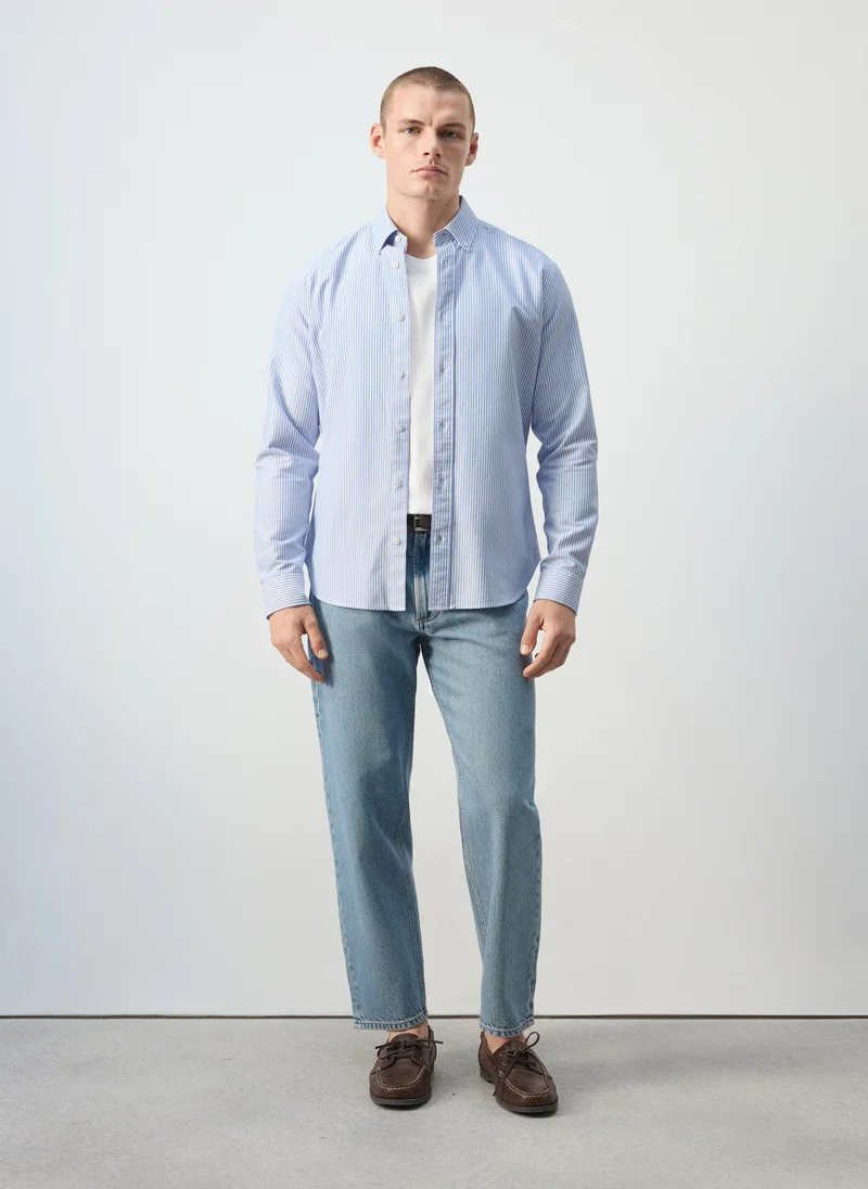 Mango Man 56-NAVY 100% Cotton Striped Shirt for Men | Best Price UAE