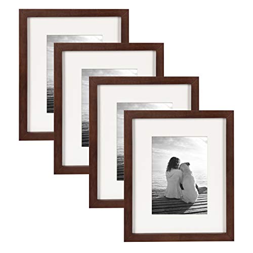 DesignOvation Gallery Wood Photo Frame Set for Customizable Wall or Desktop Display, Walnut Brown 8x10 matted to 5x7, Pack of 4 - Image 1