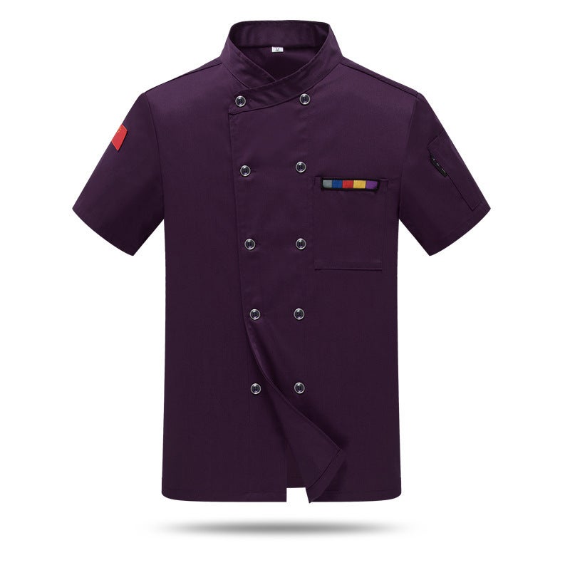 Novel Ding Heng Chef Clothes Short-sleeved Mens and Womens Hotel Restaurant Work Clothes Summer Clothes Cake Room Western Restaurant Kitchen Work Clothes Dark purple 