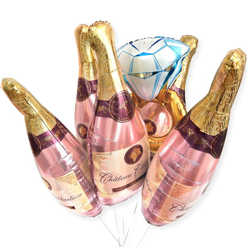 PartyForever Big Bachelorette Party Balloons Decorations Kit 6 Pack Bridal Shower Party Balloons Supplies Ring Ballon and Rose Gold Champagne Bottle Balloons - Image 3