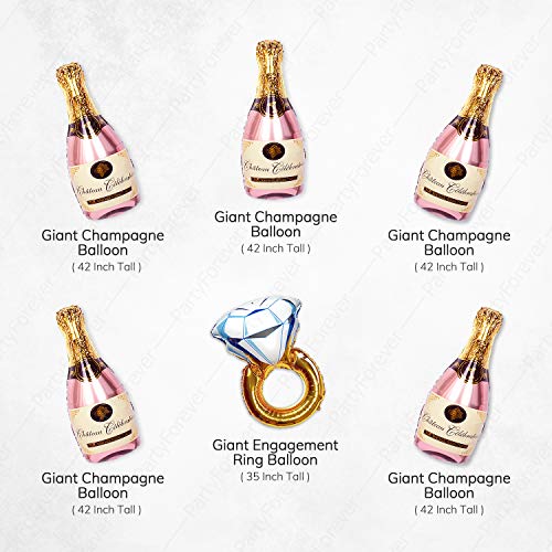 PartyForever Big Bachelorette Party Balloons Decorations Kit 6 Pack Bridal Shower Party Balloons Supplies Ring Ballon and Rose Gold Champagne Bottle Balloons - Image 5