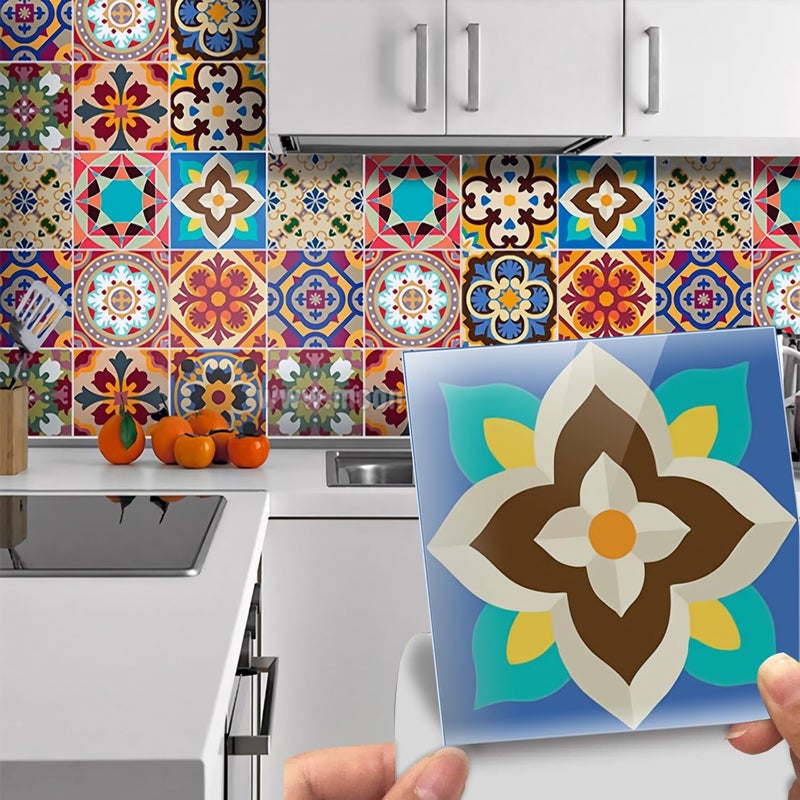 Easy Apply Just Peel and Stick Bohemian Moroccan Tile Decals 6X6PC 12PCPack Bohemian Red