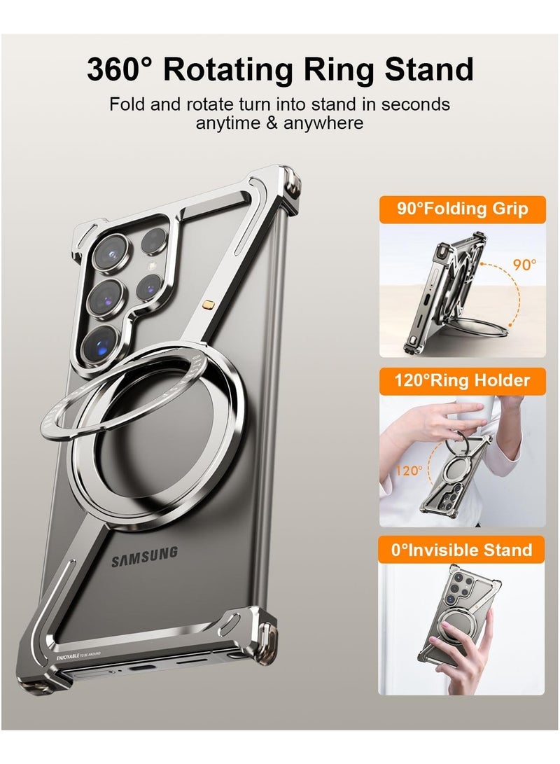 General Z Case for Samsung Galaxy S24 Ultra, Frameless with Magsafe Holder, 360° Rotatable, Bezel-less Metal Slim Hard S24 Ultra Phone Case with Ring Holder Magnetic Holder  - Image 2
