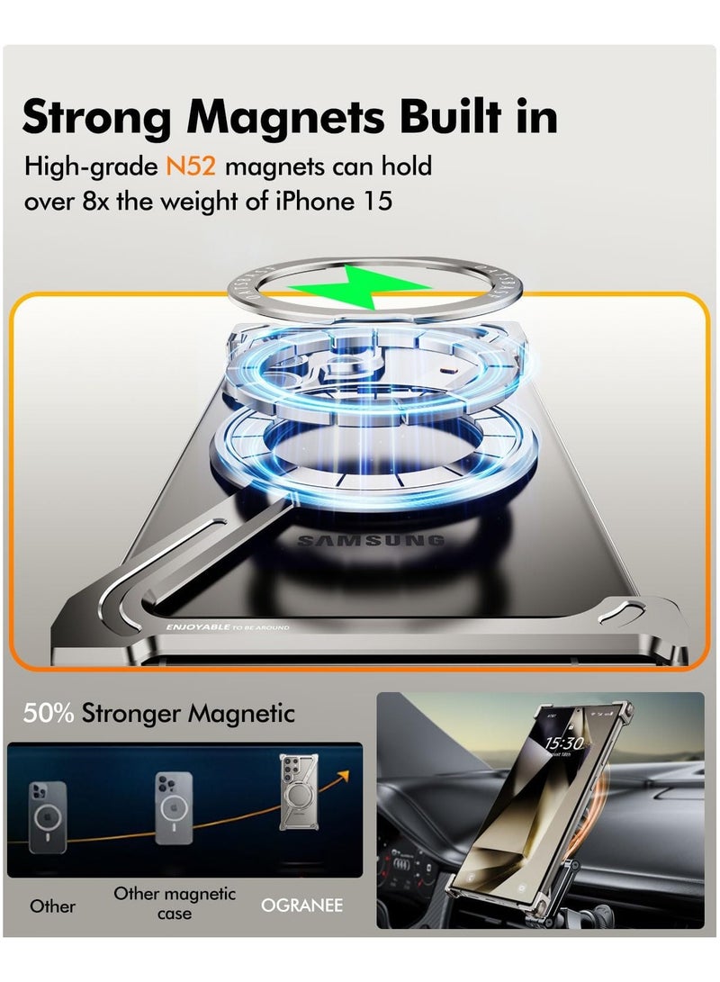 General Z Case for Samsung Galaxy S24 Ultra, Frameless with Magsafe Holder, 360° Rotatable, Bezel-less Metal Slim Hard S24 Ultra Phone Case with Ring Holder Magnetic Holder  - Image 4