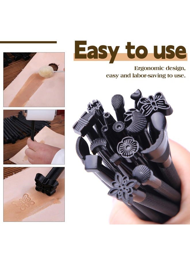 QMNNMA 20 PCS Leather Stamping Tools, Different Shape Saddle Making Stamp Punch Set, Stamp Punch Set Carving Leather Craft Stamp Tools for Leather Craft DIY Working - Image 3