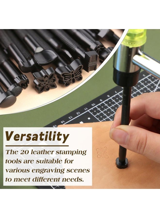 QMNNMA 20 PCS Leather Stamping Tools, Different Shape Saddle Making Stamp Punch Set, Stamp Punch Set Carving Leather Craft Stamp Tools for Leather Craft DIY Working - Image 5