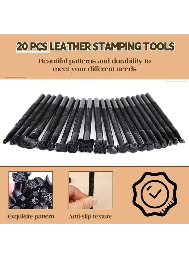 QMNNMA 20 PCS Leather Stamping Tools, Different Shape Saddle Making Stamp Punch Set, Stamp Punch Set Carving Leather Craft Stamp Tools for Leather Craft DIY Working - Image 2