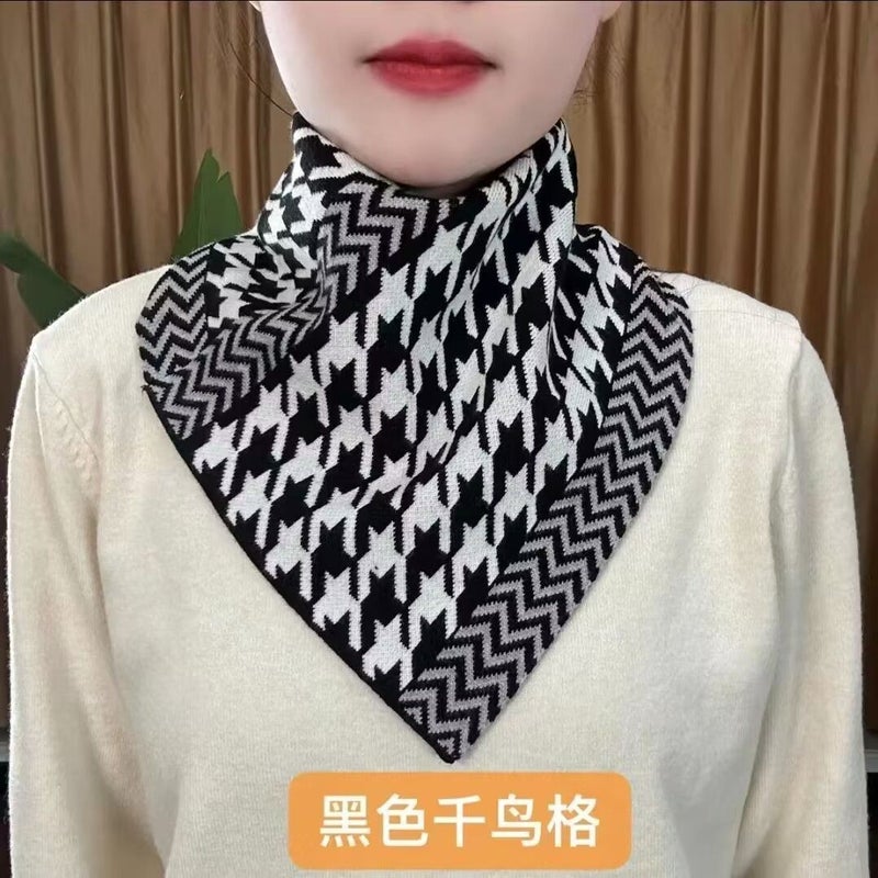 Unisex Houndstooth Neck Warmer Scarf Set Cubic oats  - Image 4