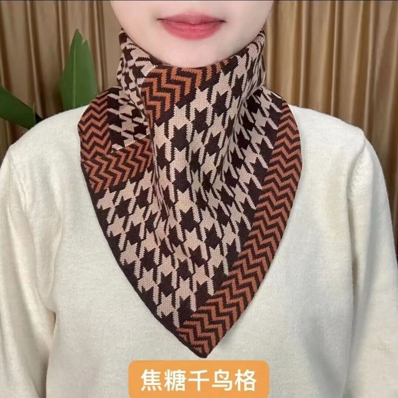 Unisex Houndstooth Neck Warmer Scarf Set Cubic oats  - Image 2