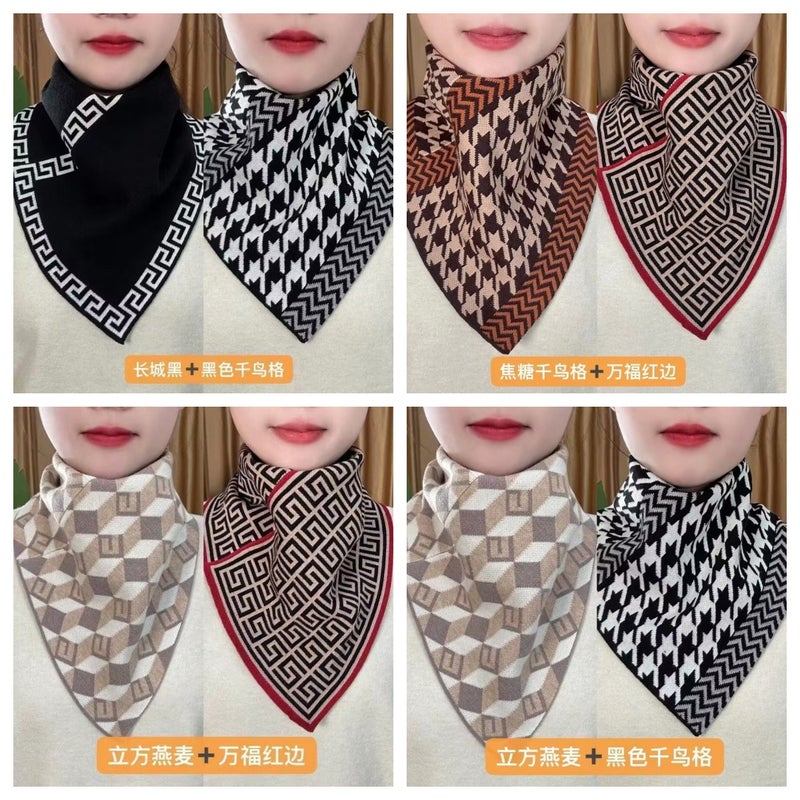 Unisex Houndstooth Neck Warmer Scarf Set Cubic oats  - Image 5