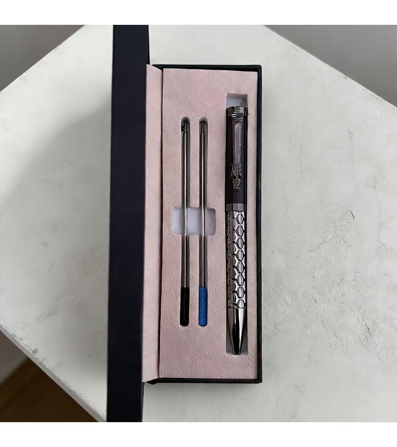 Rose Golden Engraved Crocodile Head Ballpoint Pen Set With Gift Box - Image 1