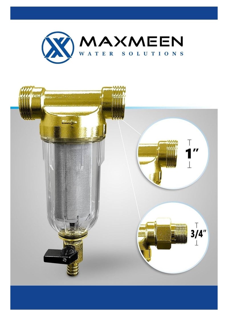 ماكسمين فلتر مياه مسبق 1"-3/4" للمنزل – شبك ستانلس ستيل لإزالة الرواسب – بدون كهرباء - Image 5
