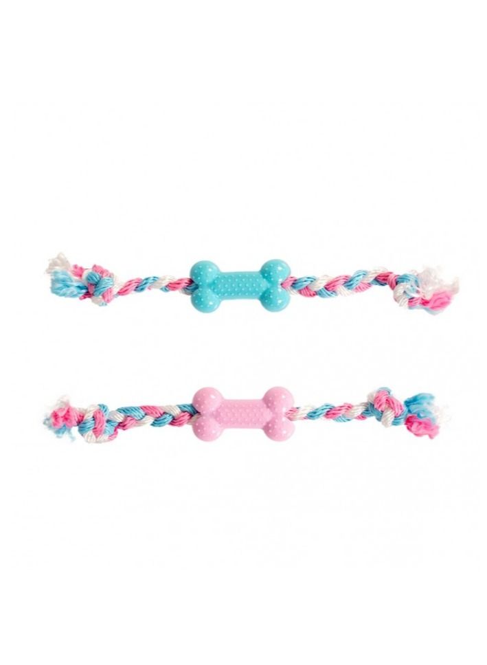 لعبة كلب جرو عظمة TPR مع حبل قطن 35 سم