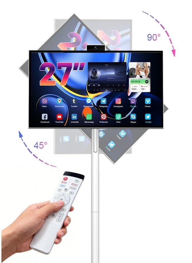 VLH 27″ FHD Touch Screen Rolling TV, Smart Portable TV on Wheels, 6G+128GB, 27000mAh Battery, Android 15 OS, EDLA-Certified, Wireless Tablet TV with Voice Remote Control, Built-in 13MP Camera - Image 1