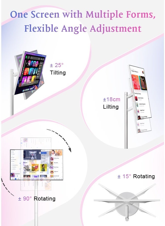 VLH 27″ FHD Touch Screen Rolling TV, Smart Portable TV on Wheels, 6G+128GB, 27000mAh Battery, Android 15 OS, EDLA-Certified, Wireless Tablet TV with Voice Remote Control, Built-in 13MP Camera - Image 4