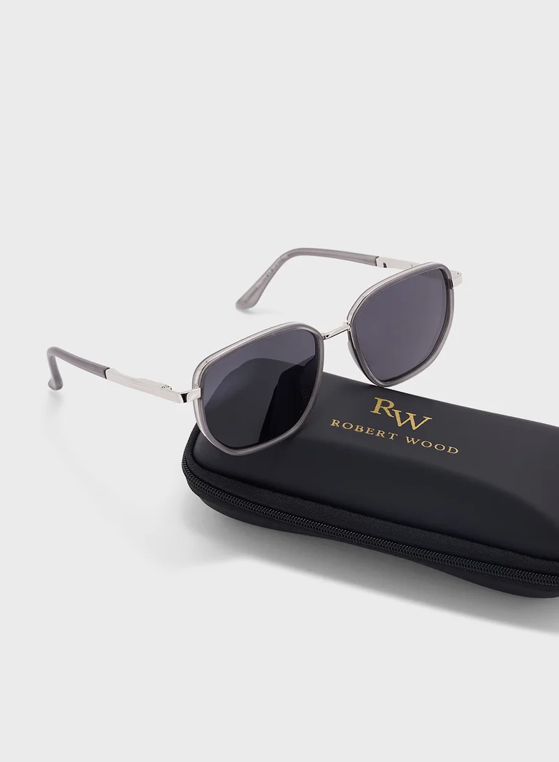 روبرت وود Polarized Lens With Spring Arms Square Aviator Sunglasses