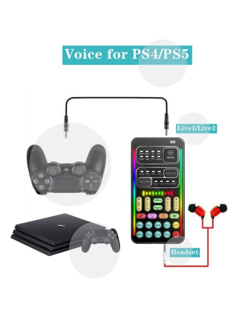 Portable Voice Changer, 2rd Generation i9 Live Sound Card, Cool Lights Sound Board - Voice Disguiser/Modulator for PS4/PS5/Xbox One/PC/Phone/Laptops with Adjustable Voice Functions