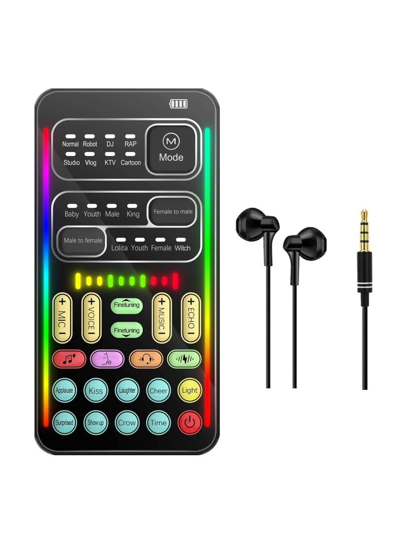 Portable Voice Changer, 2rd Generation i9 Live Sound Card, Cool Lights Sound Board - Voice Disguiser/Modulator for PS4/PS5/Xbox One/PC/Phone/Laptops with Adjustable Voice Functions