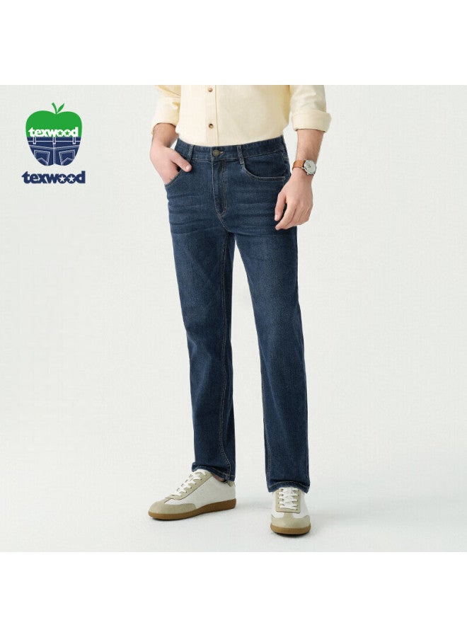 Texwood بنطلون رجال Apple Jeans 24 خريف وشتاء جديد فضفاض عالي الخصر كاجوال مستقيم الساق بنطلون رجال أزرق 32 - Image 1