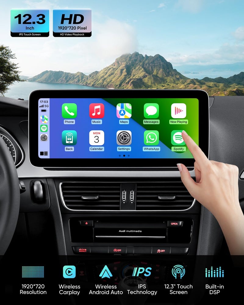GTRUI 12.3-Inch Car Stereo for Audi A4 A5 S4 S5 B8 2009-2016 OME System, Wireless CarPlay Android Auto Bluetooth Upgrade Factory Radio IPS Touch Screen Replacement (12.3" Adui Multimedia) - Image 2